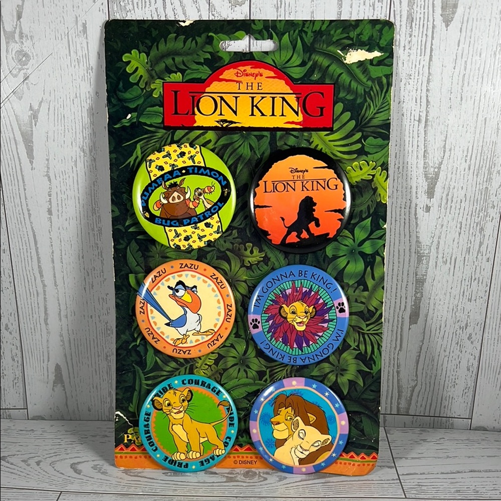 6 Vintage 90's Disney The Lion King Happy Birthday Pin Back Buttons Collection